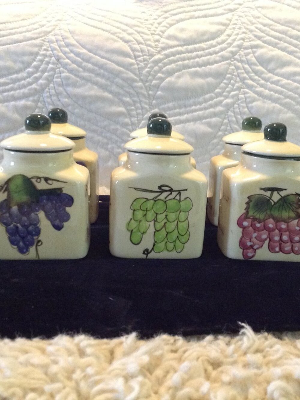 Spice Jar set (6) Style Eyes Baum Bros. Spices Grape Deco Ceramic Kitchencore